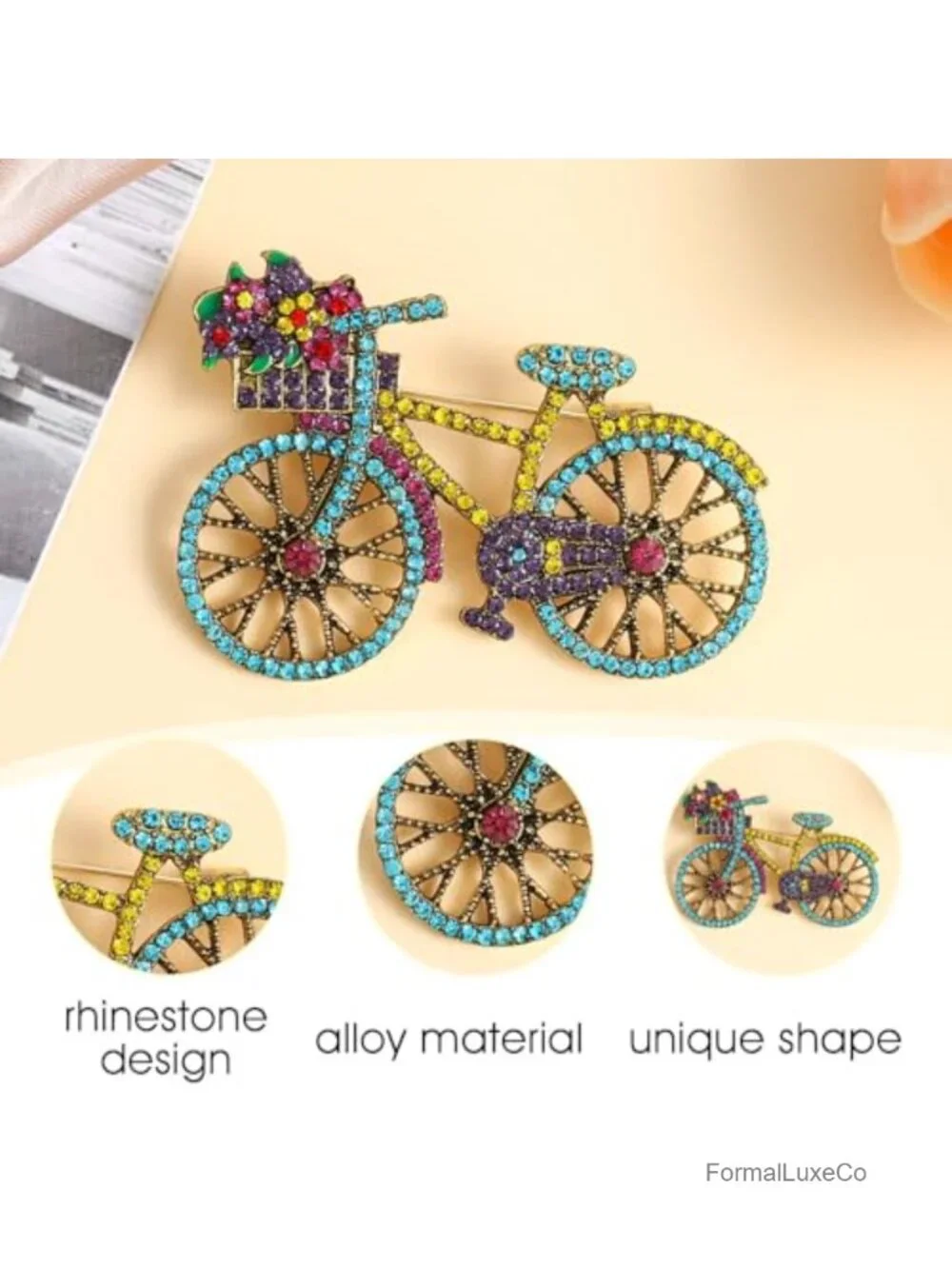 Vintage Bicycle Brooch Pin Rhinestone Brooch Elegant Gift for Women Girls
